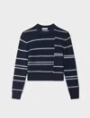 White & Warren Cashmere Broken Stripe Crewneck Top In White In Multi