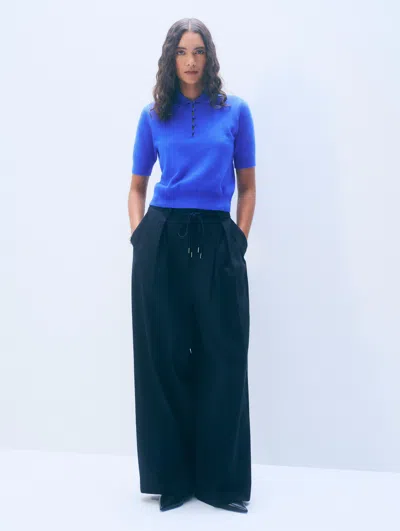 White + Warren White & Warren Cashmere Button Polo Sweater In Blue