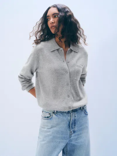 White & Warren Cashmere Button Shirt Sweater In Grey In Gray