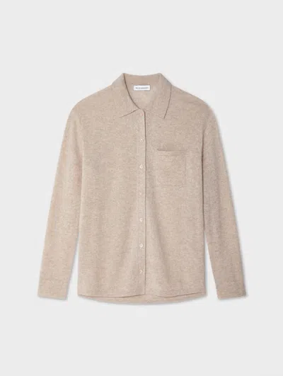 White & Warren Cashmere Button Shirt Sweater In Sand