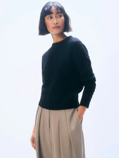 White & Warren Cashmere Cable Crewneck Top In Black In Blue