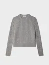 White & Warren Cashmere Cable Crewneck Top In Grey Heather In Gray
