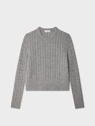 White & Warren Cashmere Cable Crewneck Top In Grey Heather In Gray