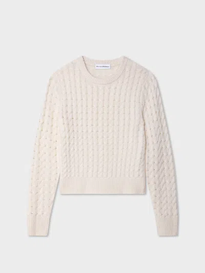 White & Warren Cashmere Cable Crewneck Top In White