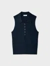 White & Warren Cashmere Cable Sleeveless Polo Sweater In Navy In Blue