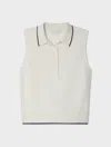 White & Warren Cashmere Cable Sleeveless Polo Sweater In White In White