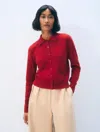 White & Warren Cashmere Collared Cardigan Sweater In Crimson In Red