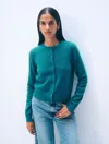 White & Warren Cashmere Crewneck Cardigan Sweater In Deepwater Teal