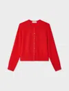 White & Warren Cashmere Crewneck Cardigan Sweater In Desert Red In Red