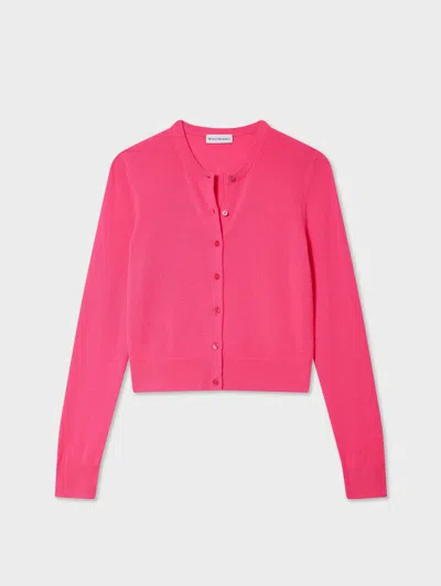 White & Warren Cashmere Crewneck Cardigan Sweater In Neon Pink