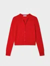 White & Warren Cashmere Crewneck Cardigan Sweater In Desert Red In Red