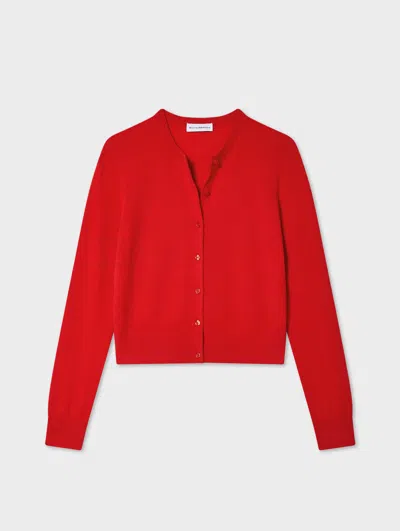 White & Warren Cashmere Crewneck Cardigan Sweater In Red