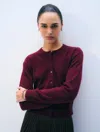 White & Warren Cashmere Crewneck Cardigan Sweater In Sangria In Red