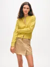 White & Warren Cashmere Crewneck Cardigan Sweater In Yellow Sunbeam In Yellow
