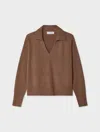 White & Warren Cashmere Easy Polo Sweater In Brown In Brown