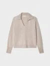 White & Warren Cashmere Easy Polo Sweater In Sand In Neutral