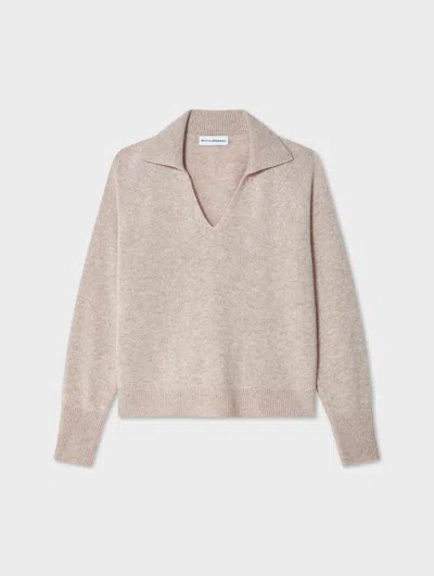 White & Warren Cashmere Easy Polo Sweater In Sand In Neutral