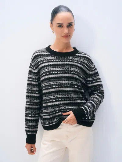 White & Warren Cashmere Fair Isle Crewneck Top In Black