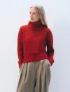 White & Warren Cashmere Featherweight Turtleneck Sweater In Crimson In Red