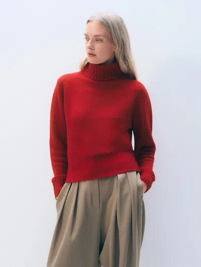 White & Warren Cashmere Featherweight Turtleneck Sweater In Crimson In Red