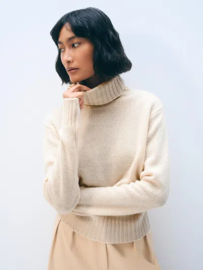 White & Warren Cashmere Featherweight Turtleneck Sweater In Natural Heather In Neutral
