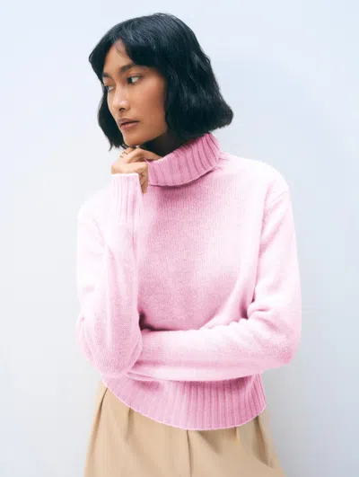 White & Warren Cashmere Featherweight Turtleneck Sweater In Pink