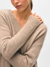 White & Warren Cashmere Featherweight V Neck In Taupe Heather In Neutral