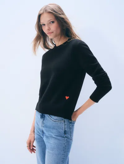 White + Warren White & Warren Cashmere Heart Crewneck Top In Black/poppy Red In Multi
