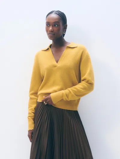 White & Warren Cashmere Long-sleeved Polo Sweater In Yellow