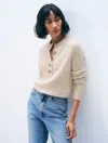 White & Warren Cashmere Luxe Henley Sweater In Natural Heather In Gray