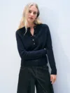 White & Warren Cashmere Luxe Henley Sweater In Navy In Blue
