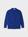 White & Warren Cashmere Luxe Pocket Cardigan Sweater In Blue In Blue