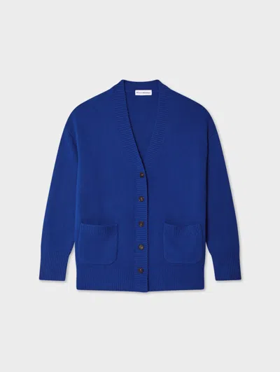 White & Warren Cashmere Luxe Pocket Cardigan Sweater In Blue