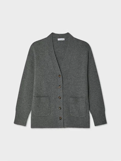 White & Warren Cashmere Luxe Pocket Cardigan Sweater In Graphite Heather In Gray