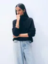 White & Warren Cashmere Luxe Waffle Standneck Sweater In Navy In Blue
