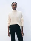 White & Warren Cashmere Luxe Waffle Standneck Sweater In White In White