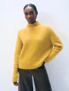 White & Warren Cashmere Luxe Waffle Standneck Sweater In Yellow In Yellow
