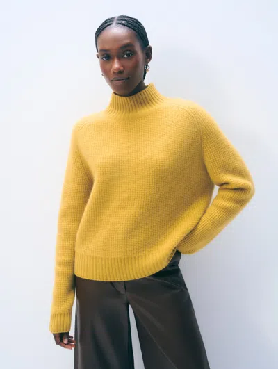 White & Warren Cashmere Luxe Waffle Standneck Sweater In Yellow