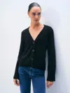 White & Warren Cashmere Luxe Waisted Cardigan Sweater In Black In Black