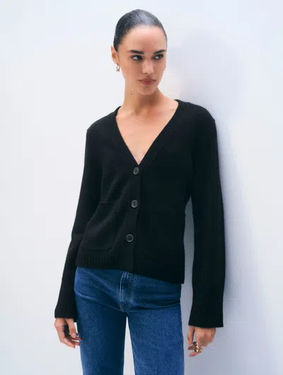 White & Warren Cashmere Luxe Waisted Cardigan Sweater In Black