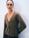 White & Warren Cashmere Luxe Waisted Cardigan Sweater In Brown In Brown