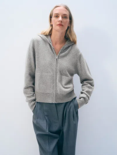 White & Warren Cashmere Luxe Zip Hoodie In Grey In Gray
