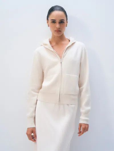 White & Warren Cashmere Luxe Zip Hoodie In White