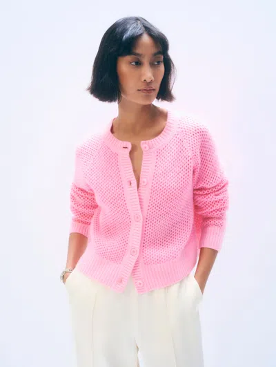 White & Warren Cashmere Mesh Cardigan Sweater In Pink Buds