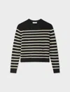 White & Warren Cashmere Multi Striped Crewneck Top In Black/natural In Multi