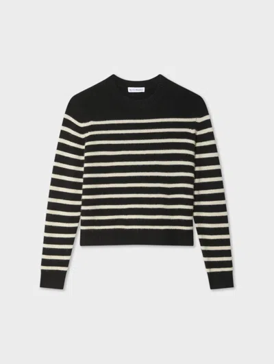 White & Warren Cashmere Multi Striped Crewneck Top In Black/natural
