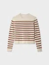 White & Warren Cashmere Multi Striped Crewneck Top In Natural/saddle Brown In Neutral