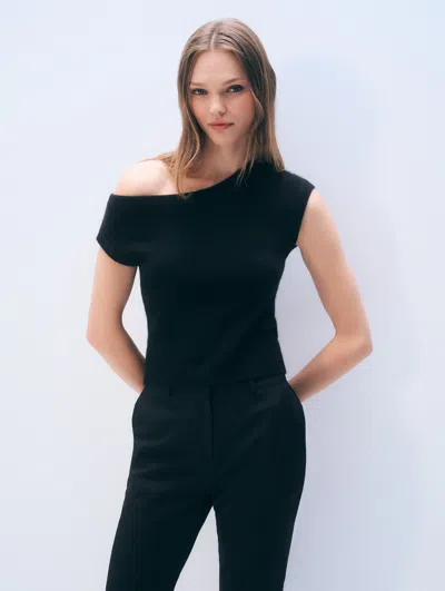 White + Warren White & Warren Cashmere Off Shoulder Top In Black