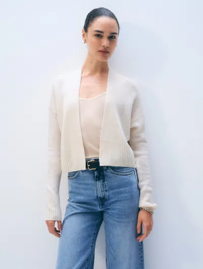 White & Warren Cashmere Open Front Cardigan Sweater In White