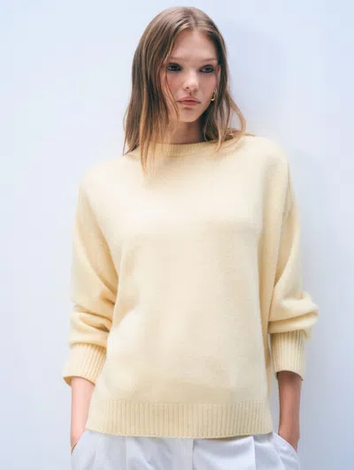 White + Warren White & Warren Cashmere Oversized Saddle Sleeve Crewneck Top In Lemonade In Yellow